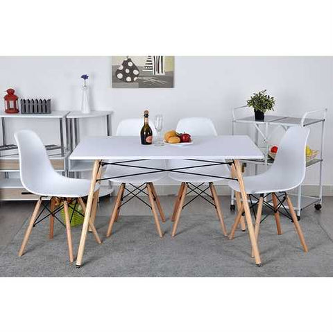 Image of Set of 4 Modern Armless Dining Chairs in White with Wood Legs