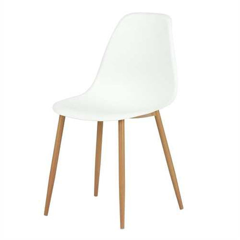 Image of Set of 4 Modern Mid Century Style Dining Chairs in White with Wood Finish Legs