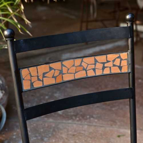 Image of Set of 2 - Outdoor Patio Metal Bistro Dining Chairs in Black Iron with Terracotta Backrest