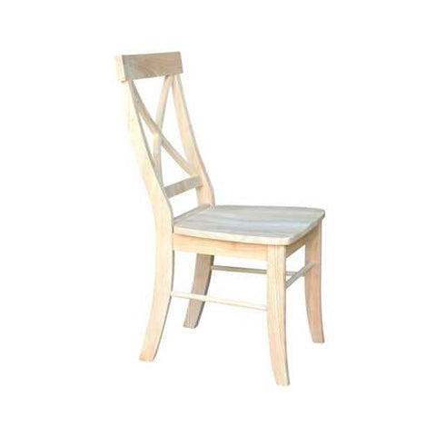 Image of Set of 2 - Unfinished Wood Dining Chairs with X-Back Seat Backrest