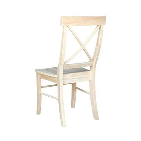 Image of Set of 2 - Unfinished Wood Dining Chairs with X-Back Seat Backrest