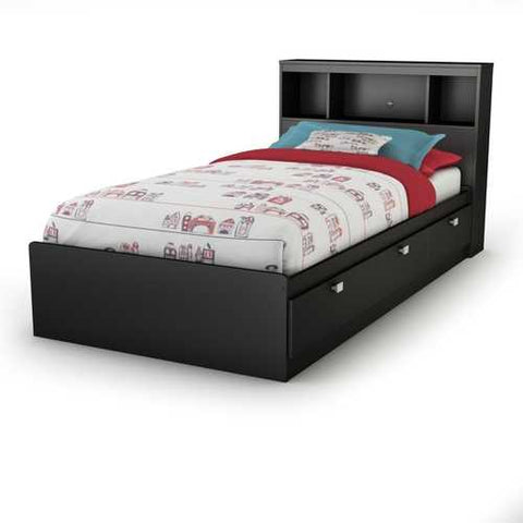 Image of Twin-size Bookcase Headboard in Black Finish - Modern Design