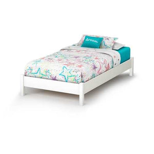 Twin size Simple Platform Bed Frame in White Wood Finish