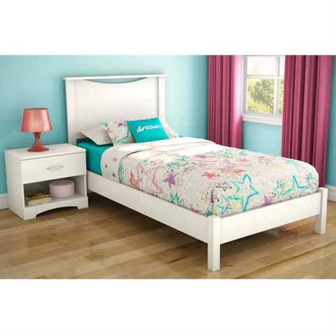 Image of Twin size Simple Platform Bed Frame in White Wood Finish