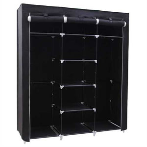 Steel Frame Black Fabric Portable Wardrobe Clothes Closet with Storage Shelves