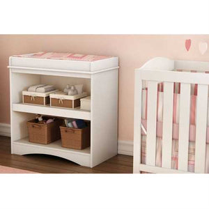 White Wood Baby Furniture Changing Table with Open Storage Space