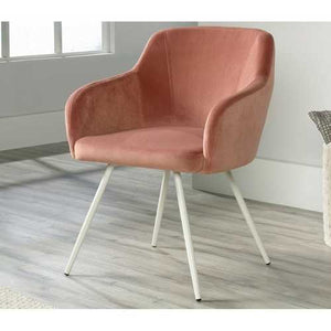 Salmon Pink Upholstered Mid-Century Low Back Armchair Steel Legs