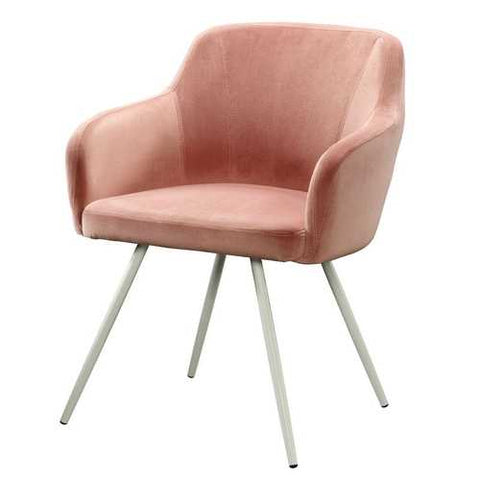 Image of Salmon Pink Upholstered Mid-Century Low Back Armchair Steel Legs