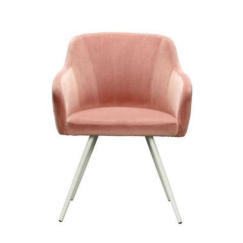 Image of Salmon Pink Upholstered Mid-Century Low Back Armchair Steel Legs