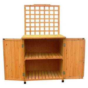 Outdoor Storage Solid Wood Cabinet Potting Bench with Hanging Lattice Trellis