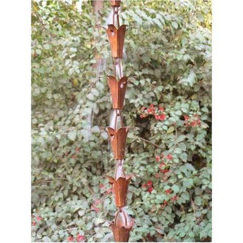 Image of Pure Copper 8.5-Ft Rain Chain with Flower Cups