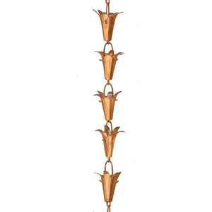 Pure Copper 8.5-Ft Rain Chain with Flower Cups