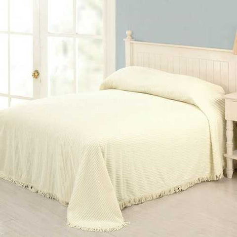 Image of King size Ivory Bedspread 100-Percent Cotton Chenille with Fringed Edges