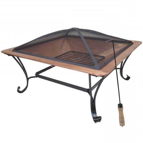 Image of Square Large Copper Fire Pit with Spark Screen and Stand