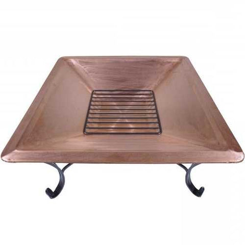 Image of Square Large Copper Fire Pit with Spark Screen and Stand