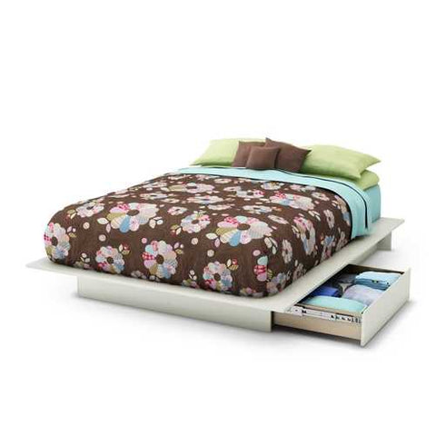 Image of Queen size Modern Platform Bed with 2 Storage Drawers in White Finish