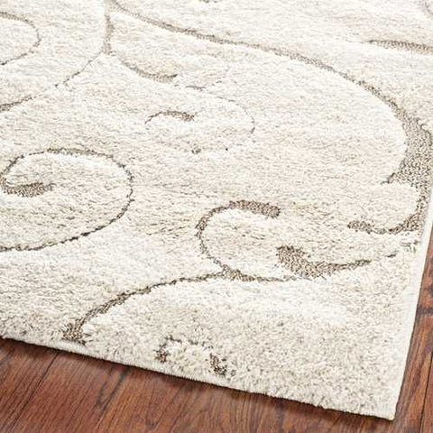 Image of 3'3 x 5'3 Shag Area Rug in Beige Off White with Scrolling Floral Pattern