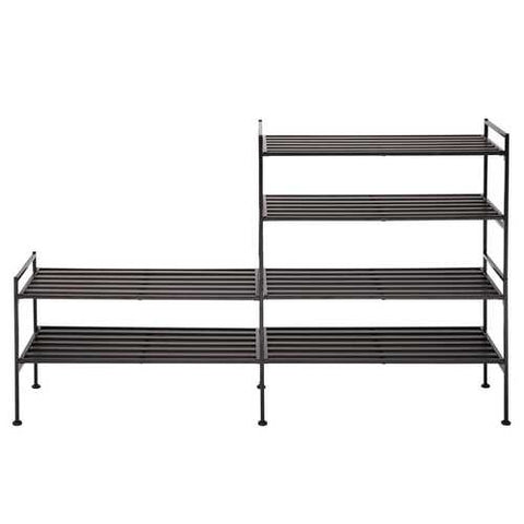 Image of 2-Tier Slatted Resin Stackable Folding Shoe Rack in Mocha Finish