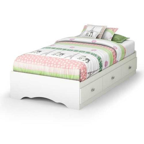 Image of Twin size White Platform Bed Frame with 3 Storage Drawers