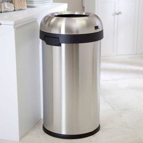 Image of Round Stainless Steel 16-Gallon Kitchen Trash Can with Open Top Design