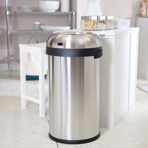 Image of Round Stainless Steel 16-Gallon Kitchen Trash Can with Open Top Design