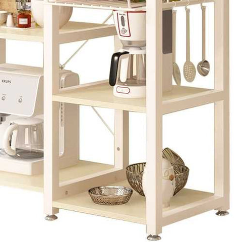 Image of Beige Stainless Steel Kitchen Bakers Rack Utility Table with Wood Cutting Board