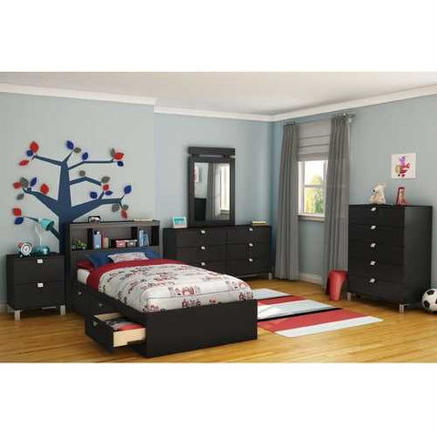 Image of Twin size Platform Bed with 3 Storage Drawers in Black Finish