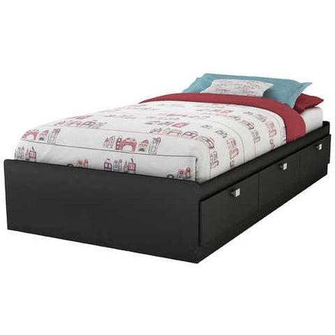 Image of Twin size Platform Bed with 3 Storage Drawers in Black Finish