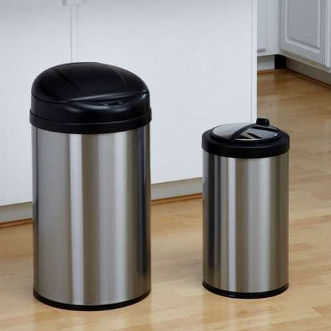 Image of Set of 2 Toucheless Stainless Steel Trash Cans in 3 and 10 Gallon Sizes