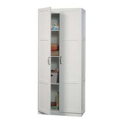 Image of White Wardrobe Storage Cabinet with 4 Shelves and Panel Doors