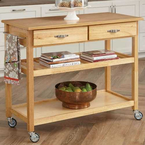 Image of Solid Wood Kitchen Cart with Heavy Duty Casters