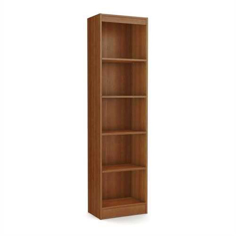 Image of Cherry Wood Finish 71-inch Tall Skinny 5-Shelf Space Saving Bookcase