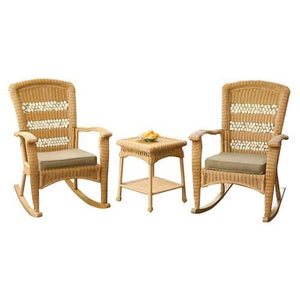 3-Piece Outdoor Porch Rocker Set w/ 2 Amber Wicker Resin Rocking Chairs & Table