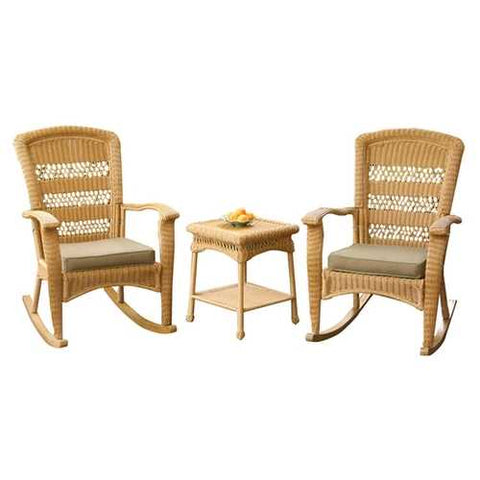 Image of 3-Piece Outdoor Porch Rocker Set w/ 2 Amber Wicker Resin Rocking Chairs & Table