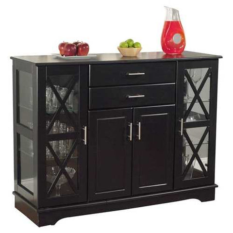 Image of Black Wood Buffet Dining-room Sideboard with Glass Doors