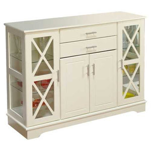 White Wood Buffet Sideboard Cabinet with Glass Display Doors