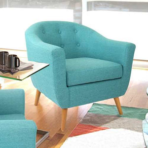 Turquoise Modern Mid-Century Style Arm Chair with Solid Wood Legs