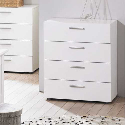 Image of Contemporary Style White 4-Drawer Bedroom Bureau Storage Chest