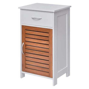 White Bathroom Storage Floor Cabinet with Brown Shutter Door