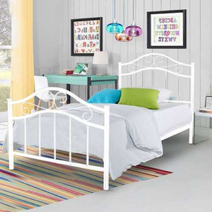 Twin size Metal Platform Bed Frame with Headboard and Footboard in White