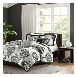 Twin / Twin XL 4-Piece Black White Damask Print Comforter Set