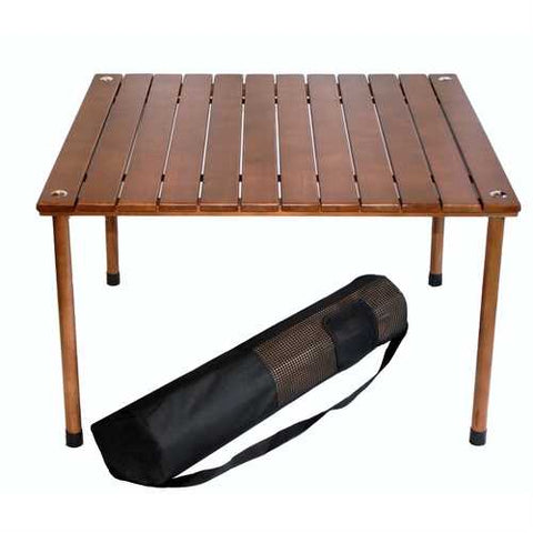 Image of Outdoor Portable Folding Table with Carry Bag with Solid Wood Top