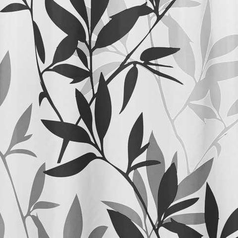 Image of Tree Branch Leaves Black White Grey Fabric Shower Curtain