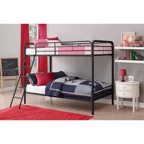 Image of Twin over Twin size Black Metal Bunk Bed Frame with Ladder