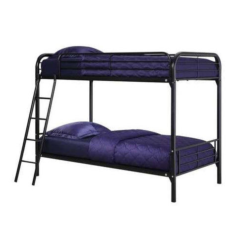 Image of Twin over Twin size Black Metal Bunk Bed Frame with Ladder