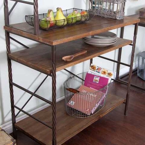 Image of Durable Fir Wood and Metal Bakers Rack with Storage and Display Space