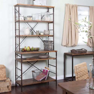 Durable Fir Wood and Metal Bakers Rack with Storage and Display Space