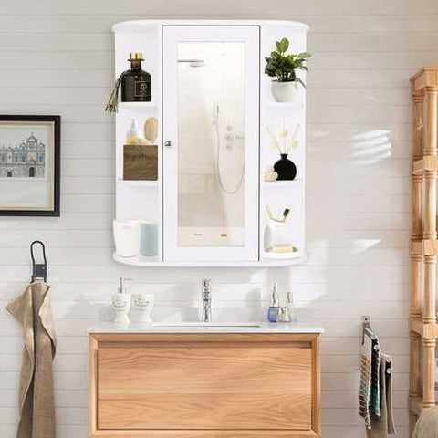 Image of White Bathroom Wall Mounted Medicine Cabinet with Storage Shelves