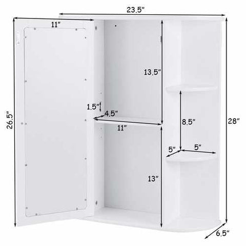 Image of White Bathroom Wall Mounted Medicine Cabinet with Storage Shelves