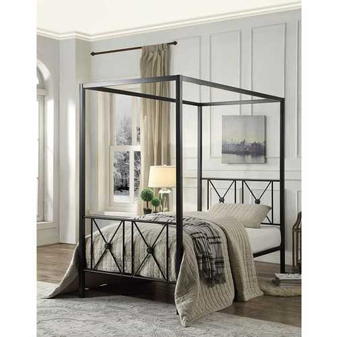 Image of Twin size Black Metal Canopy Bed Frame with Medallion Accents